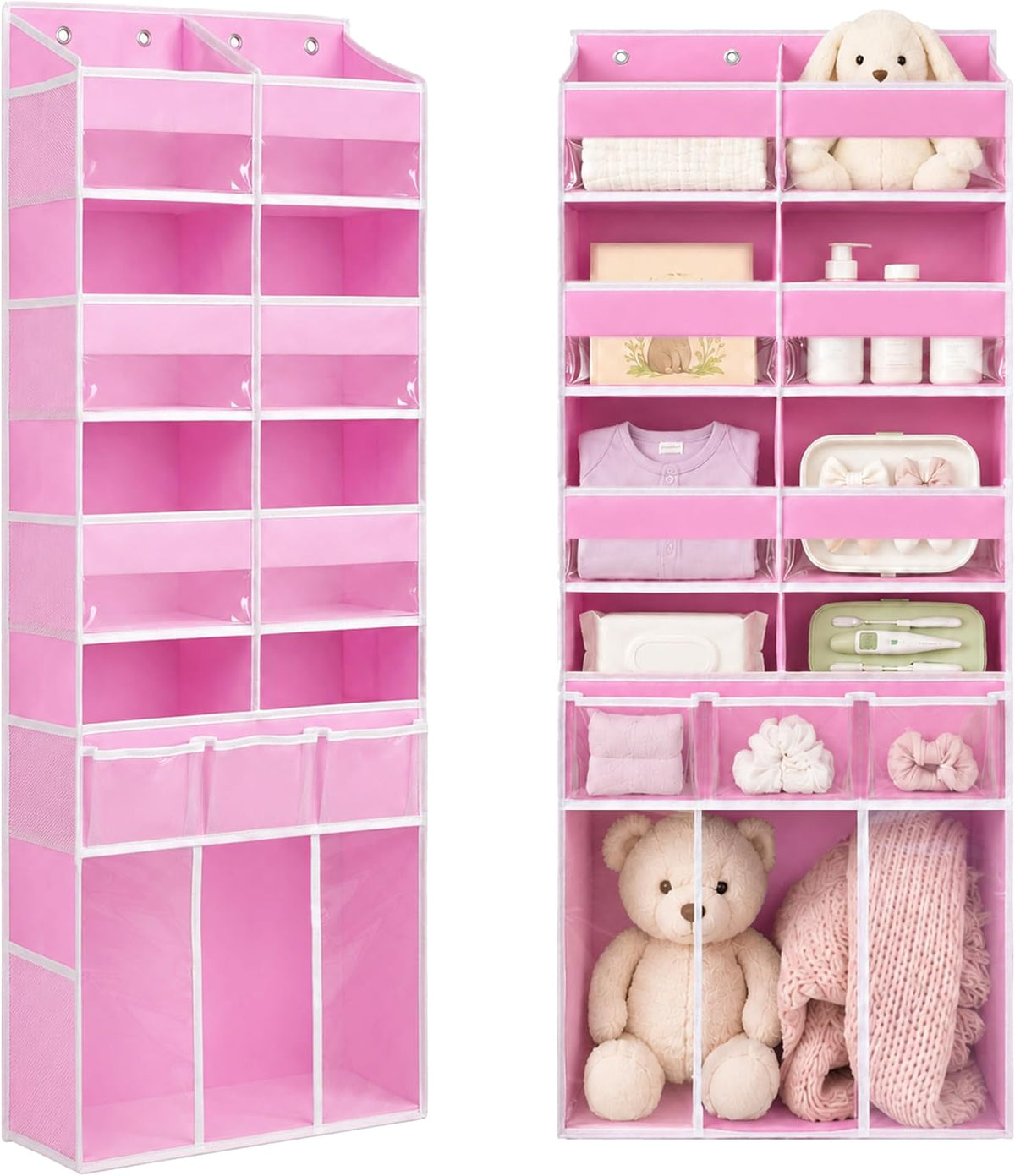 Extra Large Over The Door Organizer with Clear Pockets - 8 Compartments & XL Bottom Storage, Heavy-Duty Hanging Organizer for Bathroom, Bedroom, Closet (57 Inch Height).