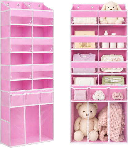Extra Large Over The Door Organizer with Clear Pockets - 8 Compartments & XL Bottom Storage, Heavy-Duty Hanging Organizer for Bathroom, Bedroom, Closet (57 Inch Height).