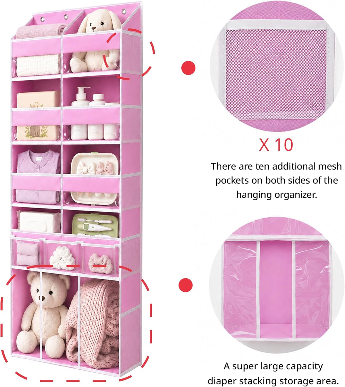 Extra Large Over The Door Organizer with Clear Pockets - 8 Compartments & XL Bottom Storage, Heavy-Duty Hanging Organizer for Bathroom, Bedroom, Closet (57 Inch Height).