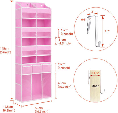 Extra Large Over The Door Organizer with Clear Pockets - 8 Compartments & XL Bottom Storage, Heavy-Duty Hanging Organizer for Bathroom, Bedroom, Closet (57 Inch Height).
