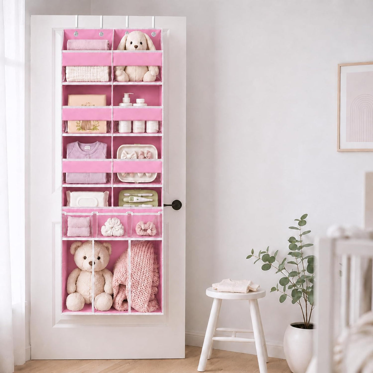 Extra Large Over The Door Organizer with Clear Pockets - 8 Compartments & XL Bottom Storage, Heavy-Duty Hanging Organizer for Bathroom, Bedroom, Closet (57 Inch Height).