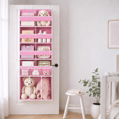 Extra Large Over The Door Organizer with Clear Pockets - 8 Compartments & XL Bottom Storage, Heavy-Duty Hanging Organizer for Bathroom, Bedroom, Closet (57 Inch Height).