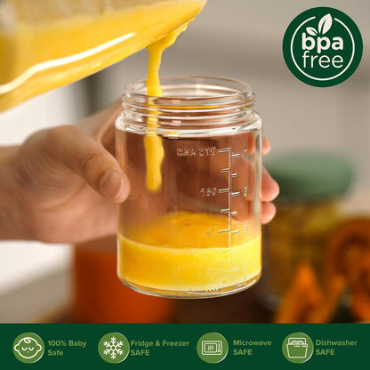 Baby Food Storage Containers Set,100% Leak-Proof Glass Baby Food Jars with Silicone Lids, Fridge –Freezer & Microwave Safe,4 PCS 7 oz,Pea Green
