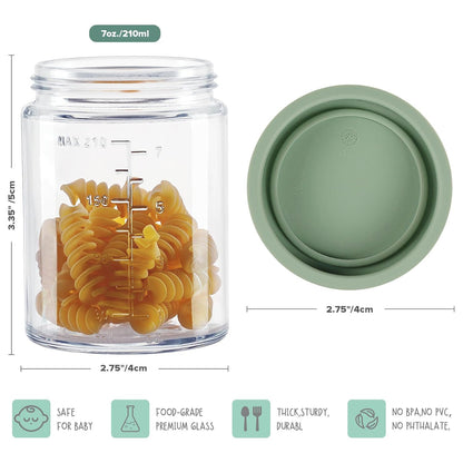 Baby Food Storage Containers Set,100% Leak-Proof Glass Baby Food Jars with Silicone Lids, Fridge –Freezer & Microwave Safe,4 PCS 7 oz,Pea Green