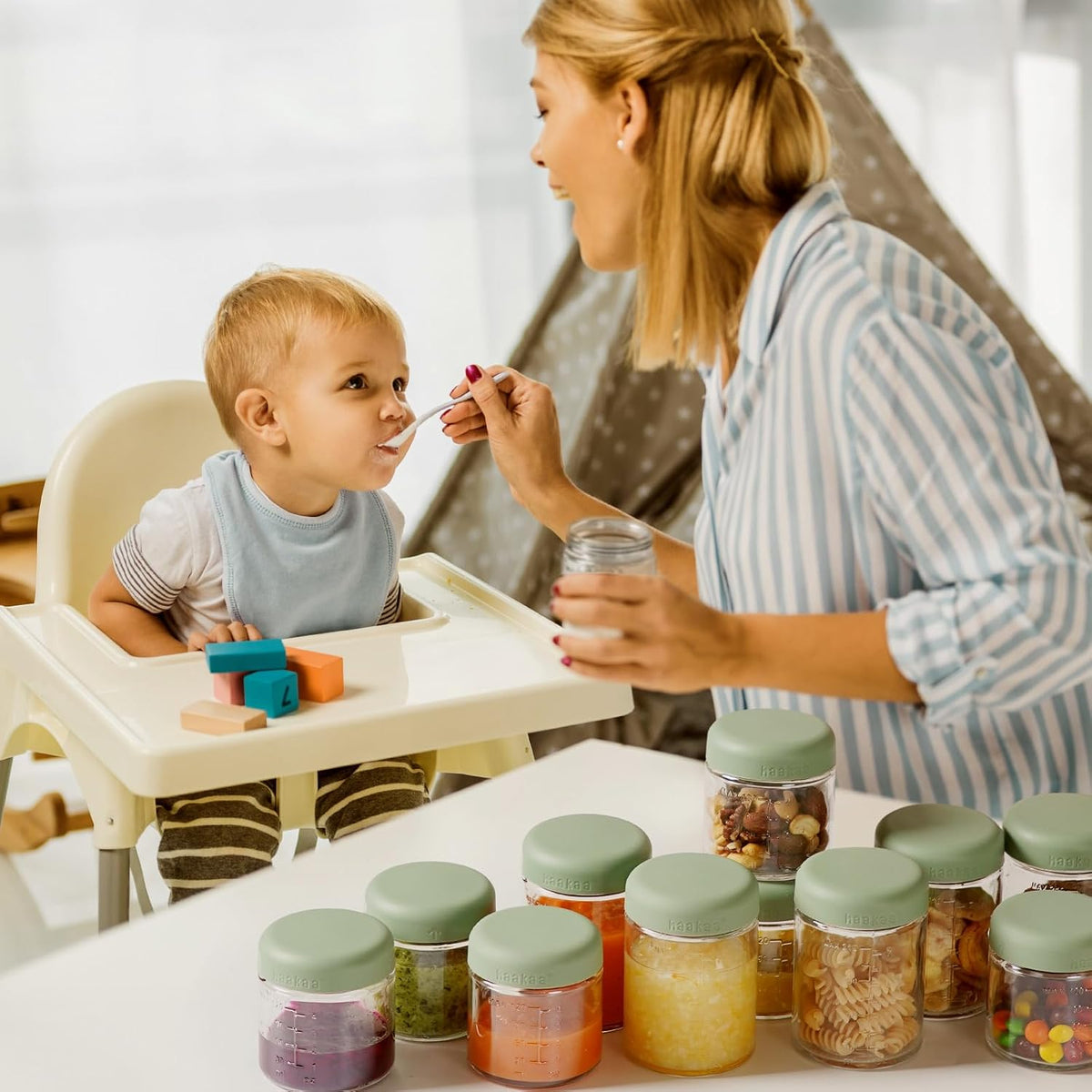 Baby Food Storage Containers Set,100% Leak-Proof Glass Baby Food Jars with Silicone Lids, Fridge –Freezer & Microwave Safe,4 PCS 7 oz,Pea Green