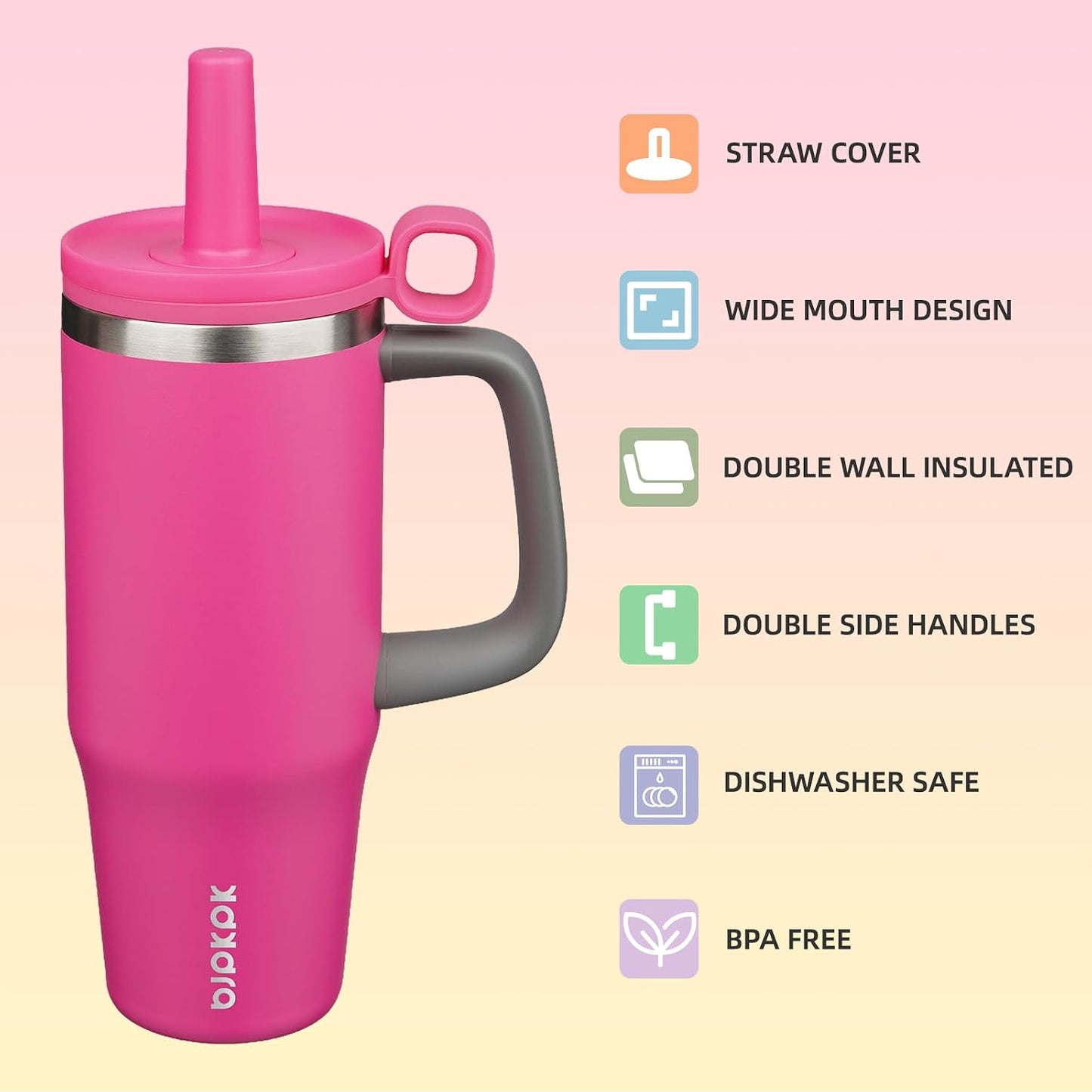 32 oz Insulated Tumbler with Handle, Straw & Lid, Stainless Steel | Leak Proof, Travel, Thermal, Double Wall Vacuum, Keeps Hot/Cold, Spill Proof, BPA Free, Dishwasher Safe, Camping, Navy Blue