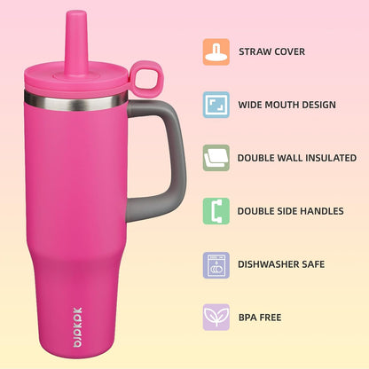32 oz Insulated Tumbler with Handle, Straw & Lid, Stainless Steel | Leak Proof, Travel, Thermal, Double Wall Vacuum, Keeps Hot/Cold, Spill Proof, BPA Free, Dishwasher Safe, Camping, Navy Blue