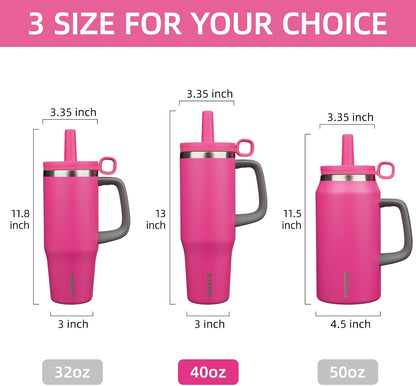 32 oz Insulated Tumbler with Handle, Straw & Lid, Stainless Steel | Leak Proof, Travel, Thermal, Double Wall Vacuum, Keeps Hot/Cold, Spill Proof, BPA Free, Dishwasher Safe, Camping, Navy Blue