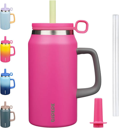 32 oz Insulated Tumbler with Handle, Straw & Lid, Stainless Steel | Leak Proof, Travel, Thermal, Double Wall Vacuum, Keeps Hot/Cold, Spill Proof, BPA Free, Dishwasher Safe, Camping, Navy Blue