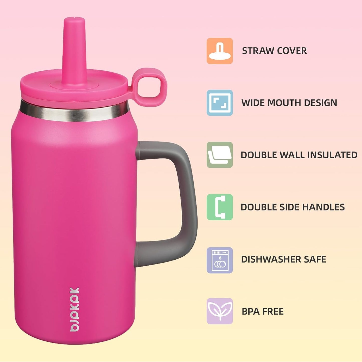 32 oz Insulated Tumbler with Handle, Straw & Lid, Stainless Steel | Leak Proof, Travel, Thermal, Double Wall Vacuum, Keeps Hot/Cold, Spill Proof, BPA Free, Dishwasher Safe, Camping, Navy Blue
