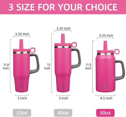 32 oz Insulated Tumbler with Handle, Straw & Lid, Stainless Steel | Leak Proof, Travel, Thermal, Double Wall Vacuum, Keeps Hot/Cold, Spill Proof, BPA Free, Dishwasher Safe, Camping, Navy Blue