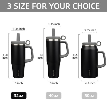 32 oz Insulated Tumbler with Handle, Straw & Lid, Stainless Steel | Leak Proof, Travel, Thermal, Double Wall Vacuum, Keeps Hot/Cold, Spill Proof, BPA Free, Dishwasher Safe, Camping, Navy Blue