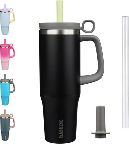32 oz Insulated Tumbler with Handle, Straw & Lid, Stainless Steel | Leak Proof, Travel, Thermal, Double Wall Vacuum, Keeps Hot/Cold, Spill Proof, BPA Free, Dishwasher Safe, Camping, Navy Blue