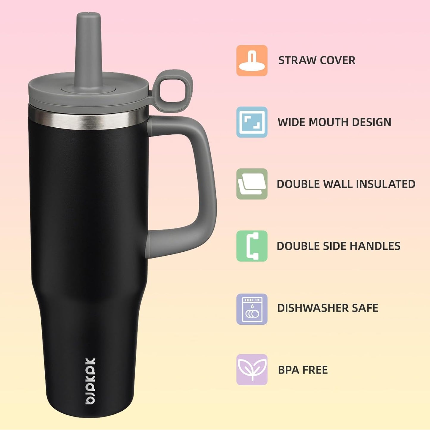 32 oz Insulated Tumbler with Handle, Straw & Lid, Stainless Steel | Leak Proof, Travel, Thermal, Double Wall Vacuum, Keeps Hot/Cold, Spill Proof, BPA Free, Dishwasher Safe, Camping, Navy Blue