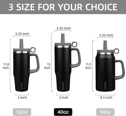 32 oz Insulated Tumbler with Handle, Straw & Lid, Stainless Steel | Leak Proof, Travel, Thermal, Double Wall Vacuum, Keeps Hot/Cold, Spill Proof, BPA Free, Dishwasher Safe, Camping, Navy Blue