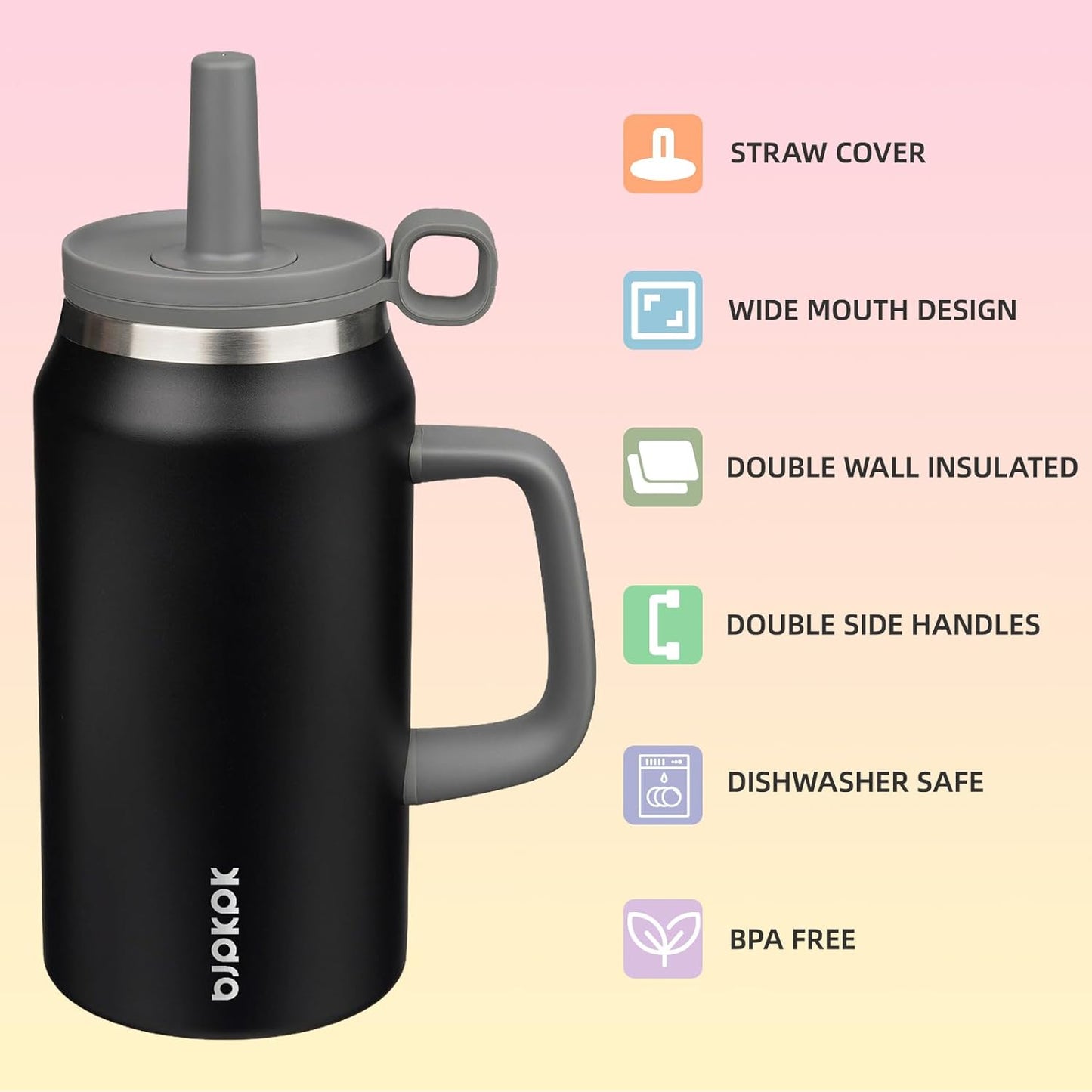 32 oz Insulated Tumbler with Handle, Straw & Lid, Stainless Steel | Leak Proof, Travel, Thermal, Double Wall Vacuum, Keeps Hot/Cold, Spill Proof, BPA Free, Dishwasher Safe, Camping, Navy Blue