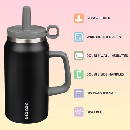 32 oz Insulated Tumbler with Handle, Straw & Lid, Stainless Steel | Leak Proof, Travel, Thermal, Double Wall Vacuum, Keeps Hot/Cold, Spill Proof, BPA Free, Dishwasher Safe, Camping, Navy Blue