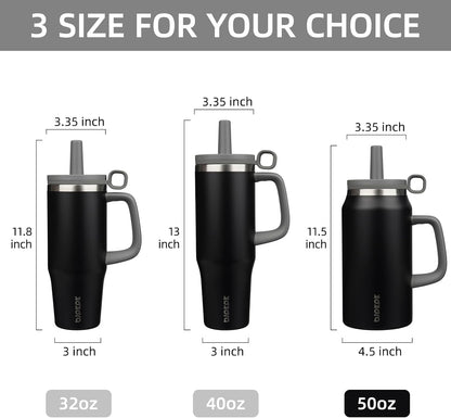 32 oz Insulated Tumbler with Handle, Straw & Lid, Stainless Steel | Leak Proof, Travel, Thermal, Double Wall Vacuum, Keeps Hot/Cold, Spill Proof, BPA Free, Dishwasher Safe, Camping, Navy Blue