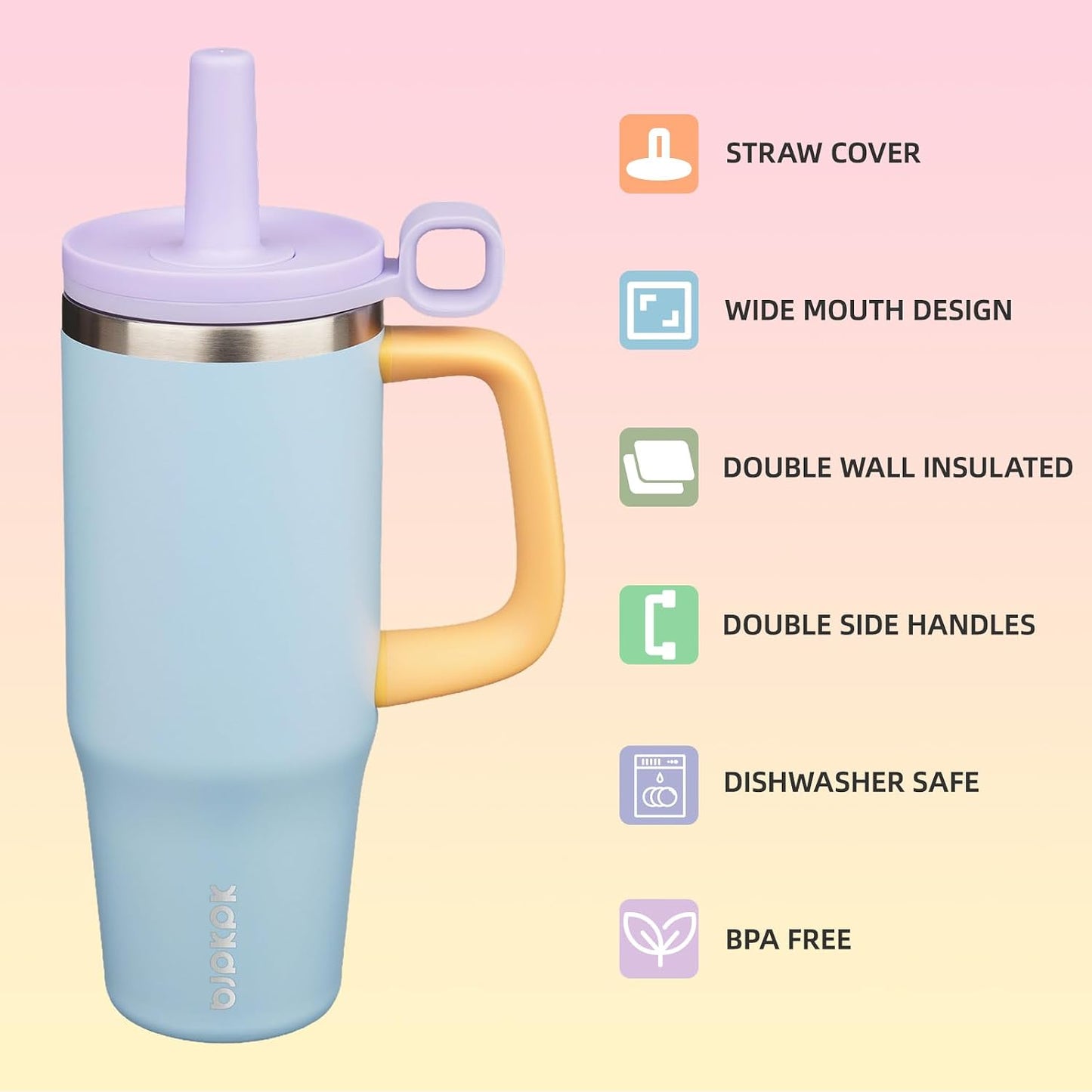 32 oz Insulated Tumbler with Handle, Straw & Lid, Stainless Steel | Leak Proof, Travel, Thermal, Double Wall Vacuum, Keeps Hot/Cold, Spill Proof, BPA Free, Dishwasher Safe, Camping, Navy Blue
