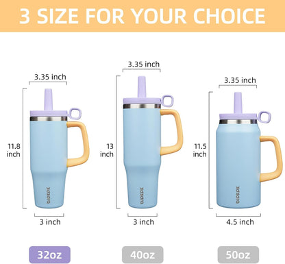 32 oz Insulated Tumbler with Handle, Straw & Lid, Stainless Steel | Leak Proof, Travel, Thermal, Double Wall Vacuum, Keeps Hot/Cold, Spill Proof, BPA Free, Dishwasher Safe, Camping, Navy Blue