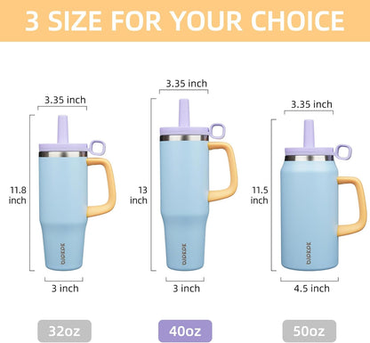 32 oz Insulated Tumbler with Handle, Straw & Lid, Stainless Steel | Leak Proof, Travel, Thermal, Double Wall Vacuum, Keeps Hot/Cold, Spill Proof, BPA Free, Dishwasher Safe, Camping, Navy Blue