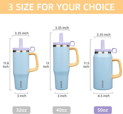 32 oz Insulated Tumbler with Handle, Straw & Lid, Stainless Steel | Leak Proof, Travel, Thermal, Double Wall Vacuum, Keeps Hot/Cold, Spill Proof, BPA Free, Dishwasher Safe, Camping, Navy Blue