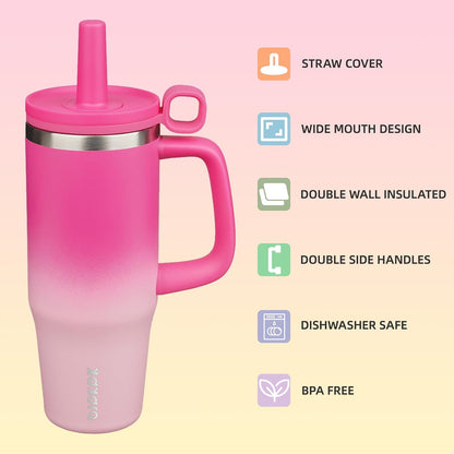 32 oz Insulated Tumbler with Handle, Straw & Lid, Stainless Steel | Leak Proof, Travel, Thermal, Double Wall Vacuum, Keeps Hot/Cold, Spill Proof, BPA Free, Dishwasher Safe, Camping, Navy Blue