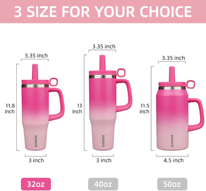 32 oz Insulated Tumbler with Handle, Straw & Lid, Stainless Steel | Leak Proof, Travel, Thermal, Double Wall Vacuum, Keeps Hot/Cold, Spill Proof, BPA Free, Dishwasher Safe, Camping, Navy Blue