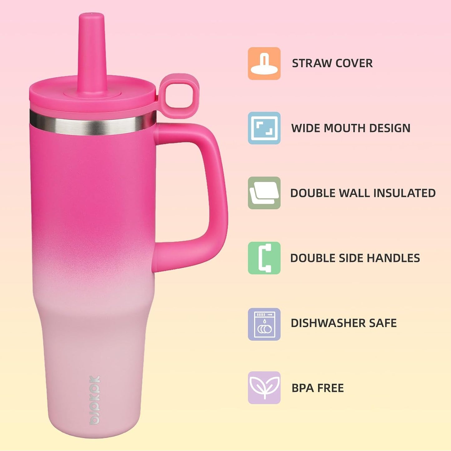 32 oz Insulated Tumbler with Handle, Straw & Lid, Stainless Steel | Leak Proof, Travel, Thermal, Double Wall Vacuum, Keeps Hot/Cold, Spill Proof, BPA Free, Dishwasher Safe, Camping, Navy Blue