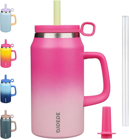 32 oz Insulated Tumbler with Handle, Straw & Lid, Stainless Steel | Leak Proof, Travel, Thermal, Double Wall Vacuum, Keeps Hot/Cold, Spill Proof, BPA Free, Dishwasher Safe, Camping, Navy Blue