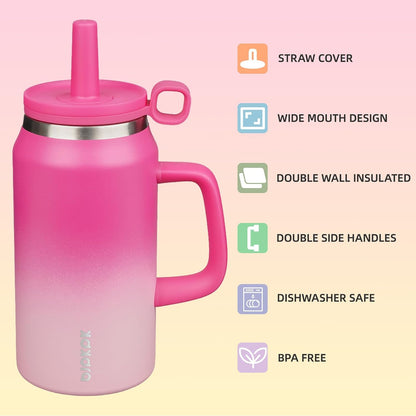 32 oz Insulated Tumbler with Handle, Straw & Lid, Stainless Steel | Leak Proof, Travel, Thermal, Double Wall Vacuum, Keeps Hot/Cold, Spill Proof, BPA Free, Dishwasher Safe, Camping, Navy Blue