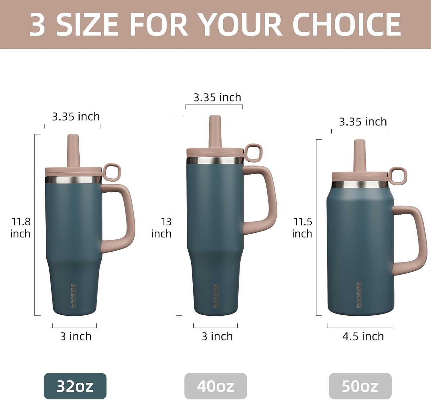 32 oz Insulated Tumbler with Handle, Straw & Lid, Stainless Steel | Leak Proof, Travel, Thermal, Double Wall Vacuum, Keeps Hot/Cold, Spill Proof, BPA Free, Dishwasher Safe, Camping, Navy Blue
