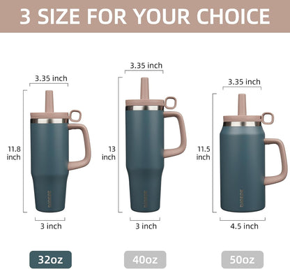 32 oz Insulated Tumbler with Handle, Straw & Lid, Stainless Steel | Leak Proof, Travel, Thermal, Double Wall Vacuum, Keeps Hot/Cold, Spill Proof, BPA Free, Dishwasher Safe, Camping, Navy Blue