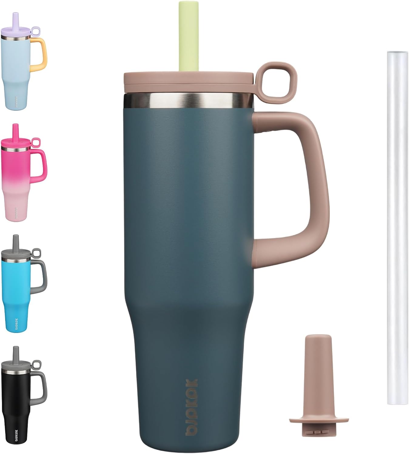 32 oz Insulated Tumbler with Handle, Straw & Lid, Stainless Steel | Leak Proof, Travel, Thermal, Double Wall Vacuum, Keeps Hot/Cold, Spill Proof, BPA Free, Dishwasher Safe, Camping, Navy Blue
