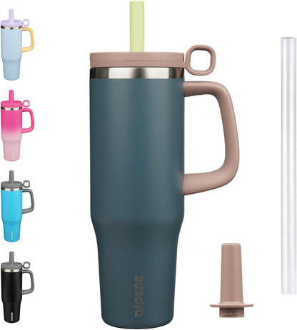 32 oz Insulated Tumbler with Handle, Straw & Lid, Stainless Steel | Leak Proof, Travel, Thermal, Double Wall Vacuum, Keeps Hot/Cold, Spill Proof, BPA Free, Dishwasher Safe, Camping, Navy Blue
