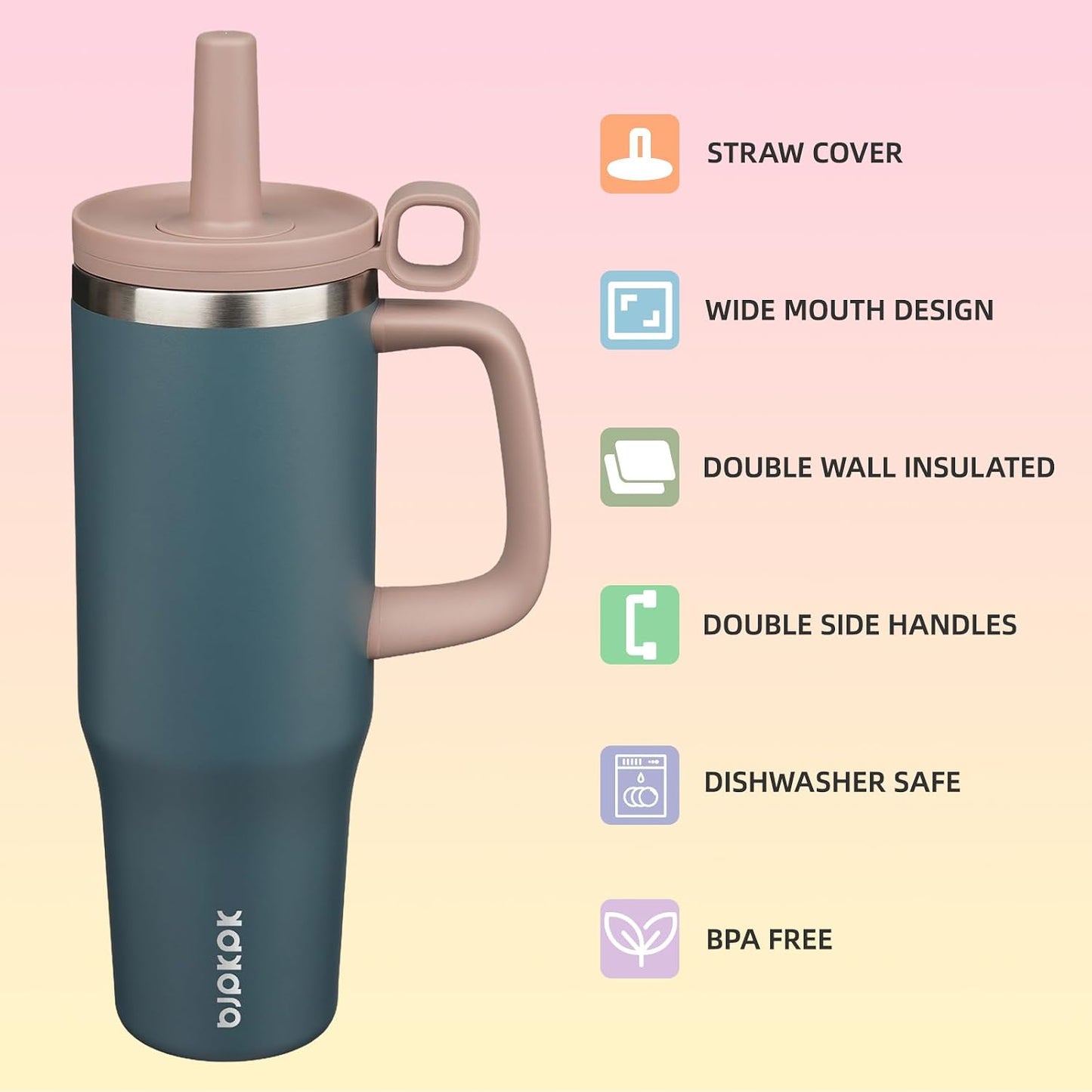 32 oz Insulated Tumbler with Handle, Straw & Lid, Stainless Steel | Leak Proof, Travel, Thermal, Double Wall Vacuum, Keeps Hot/Cold, Spill Proof, BPA Free, Dishwasher Safe, Camping, Navy Blue