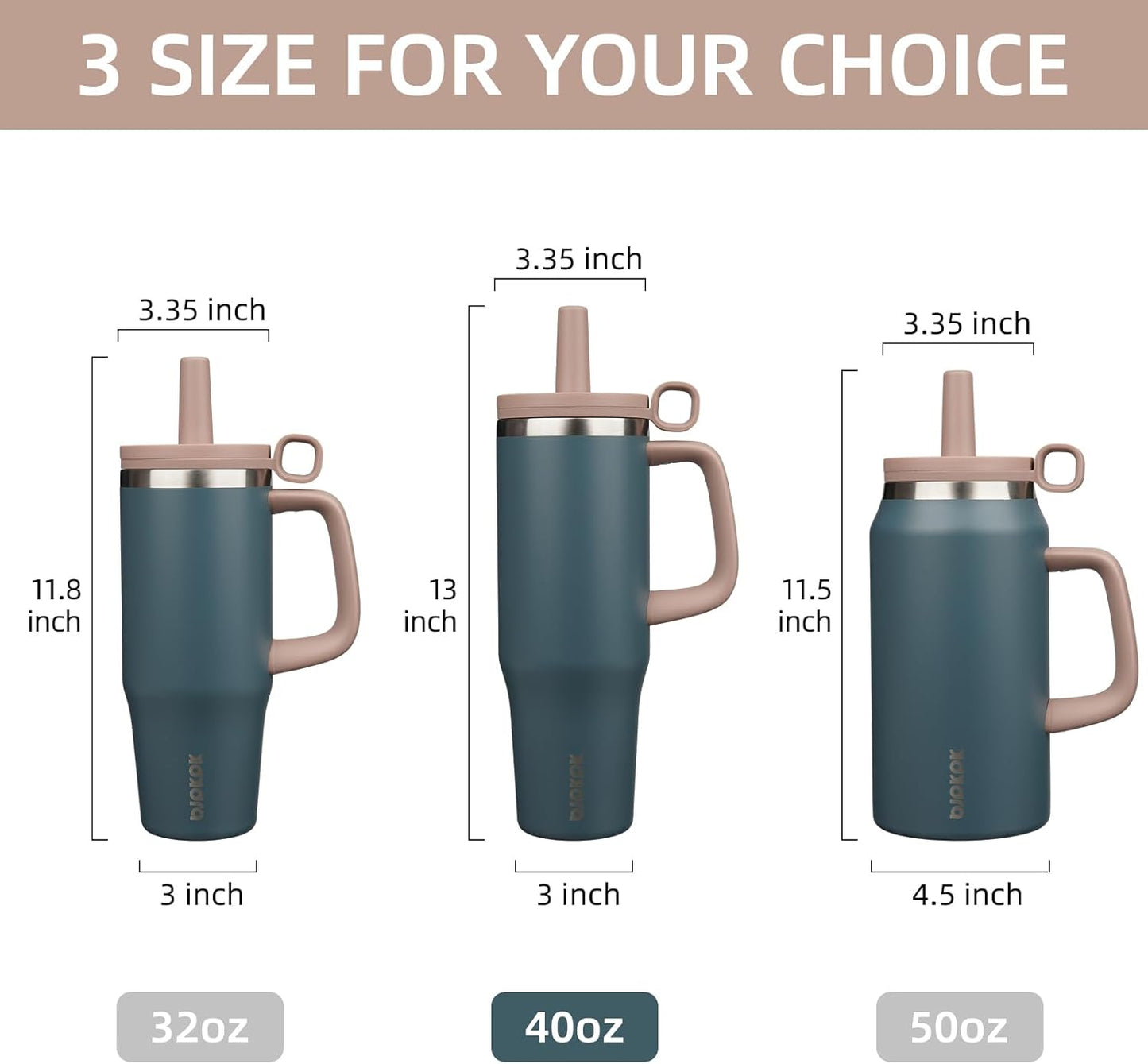 32 oz Insulated Tumbler with Handle, Straw & Lid, Stainless Steel | Leak Proof, Travel, Thermal, Double Wall Vacuum, Keeps Hot/Cold, Spill Proof, BPA Free, Dishwasher Safe, Camping, Navy Blue