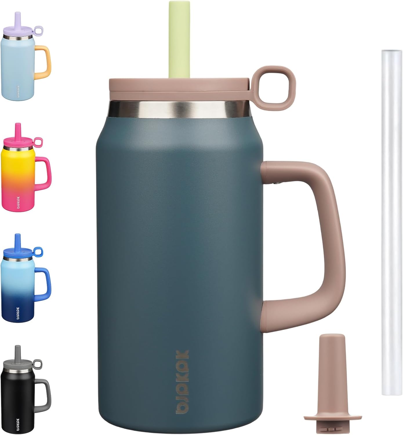 32 oz Insulated Tumbler with Handle, Straw & Lid, Stainless Steel | Leak Proof, Travel, Thermal, Double Wall Vacuum, Keeps Hot/Cold, Spill Proof, BPA Free, Dishwasher Safe, Camping, Navy Blue