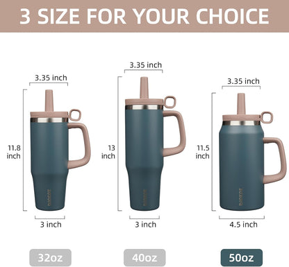32 oz Insulated Tumbler with Handle, Straw & Lid, Stainless Steel | Leak Proof, Travel, Thermal, Double Wall Vacuum, Keeps Hot/Cold, Spill Proof, BPA Free, Dishwasher Safe, Camping, Navy Blue