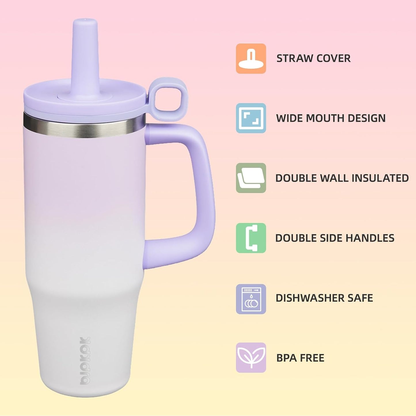 32 oz Insulated Tumbler with Handle, Straw & Lid, Stainless Steel | Leak Proof, Travel, Thermal, Double Wall Vacuum, Keeps Hot/Cold, Spill Proof, BPA Free, Dishwasher Safe, Camping, Navy Blue