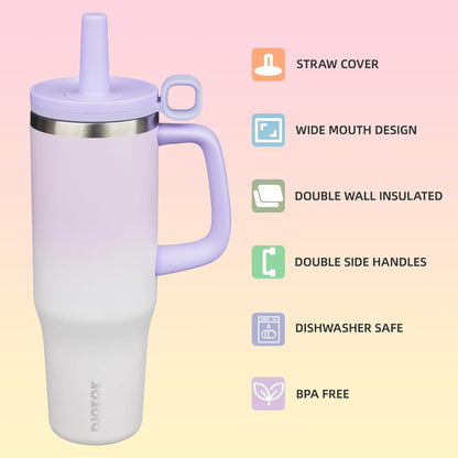 32 oz Insulated Tumbler with Handle, Straw & Lid, Stainless Steel | Leak Proof, Travel, Thermal, Double Wall Vacuum, Keeps Hot/Cold, Spill Proof, BPA Free, Dishwasher Safe, Camping, Navy Blue