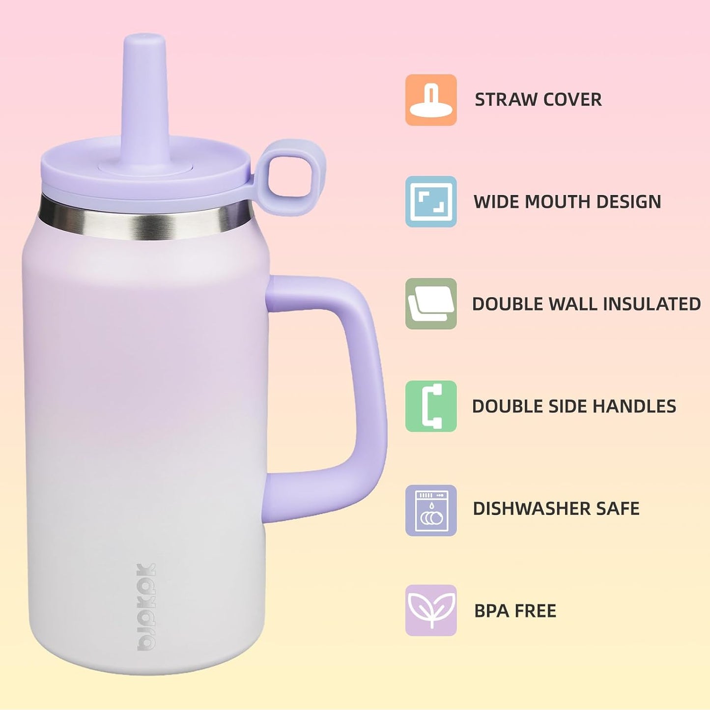 32 oz Insulated Tumbler with Handle, Straw & Lid, Stainless Steel | Leak Proof, Travel, Thermal, Double Wall Vacuum, Keeps Hot/Cold, Spill Proof, BPA Free, Dishwasher Safe, Camping, Navy Blue