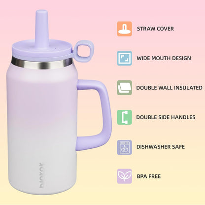 32 oz Insulated Tumbler with Handle, Straw & Lid, Stainless Steel | Leak Proof, Travel, Thermal, Double Wall Vacuum, Keeps Hot/Cold, Spill Proof, BPA Free, Dishwasher Safe, Camping, Navy Blue