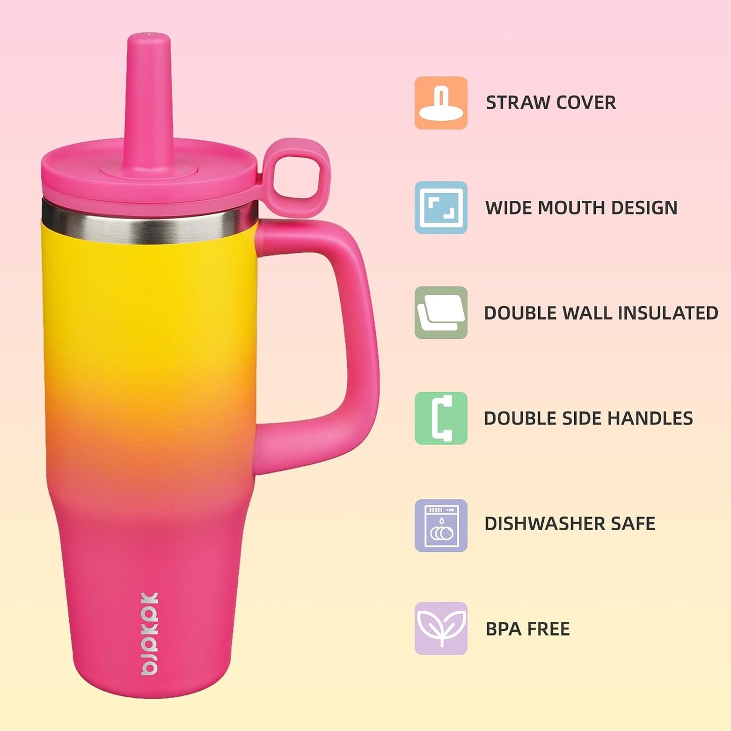 32 oz Insulated Tumbler with Handle, Straw & Lid, Stainless Steel | Leak Proof, Travel, Thermal, Double Wall Vacuum, Keeps Hot/Cold, Spill Proof, BPA Free, Dishwasher Safe, Camping, Navy Blue