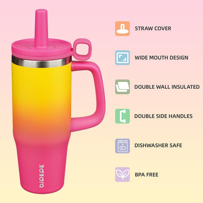 32 oz Insulated Tumbler with Handle, Straw & Lid, Stainless Steel | Leak Proof, Travel, Thermal, Double Wall Vacuum, Keeps Hot/Cold, Spill Proof, BPA Free, Dishwasher Safe, Camping, Navy Blue