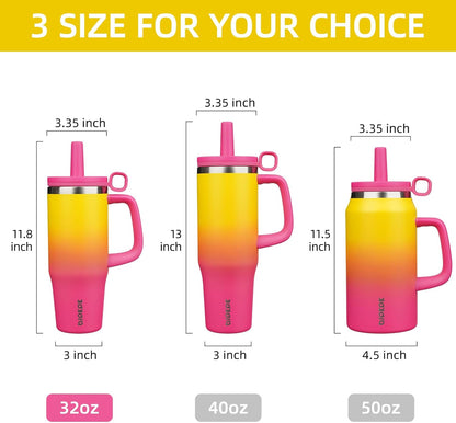 32 oz Insulated Tumbler with Handle, Straw & Lid, Stainless Steel | Leak Proof, Travel, Thermal, Double Wall Vacuum, Keeps Hot/Cold, Spill Proof, BPA Free, Dishwasher Safe, Camping, Navy Blue