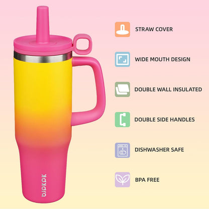 32 oz Insulated Tumbler with Handle, Straw & Lid, Stainless Steel | Leak Proof, Travel, Thermal, Double Wall Vacuum, Keeps Hot/Cold, Spill Proof, BPA Free, Dishwasher Safe, Camping, Navy Blue