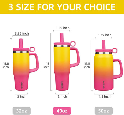 32 oz Insulated Tumbler with Handle, Straw & Lid, Stainless Steel | Leak Proof, Travel, Thermal, Double Wall Vacuum, Keeps Hot/Cold, Spill Proof, BPA Free, Dishwasher Safe, Camping, Navy Blue