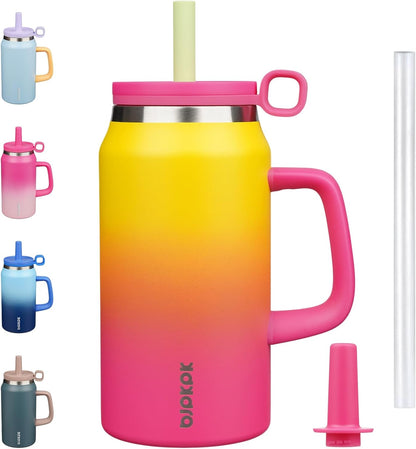 32 oz Insulated Tumbler with Handle, Straw & Lid, Stainless Steel | Leak Proof, Travel, Thermal, Double Wall Vacuum, Keeps Hot/Cold, Spill Proof, BPA Free, Dishwasher Safe, Camping, Navy Blue
