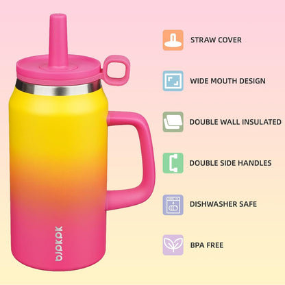 32 oz Insulated Tumbler with Handle, Straw & Lid, Stainless Steel | Leak Proof, Travel, Thermal, Double Wall Vacuum, Keeps Hot/Cold, Spill Proof, BPA Free, Dishwasher Safe, Camping, Navy Blue